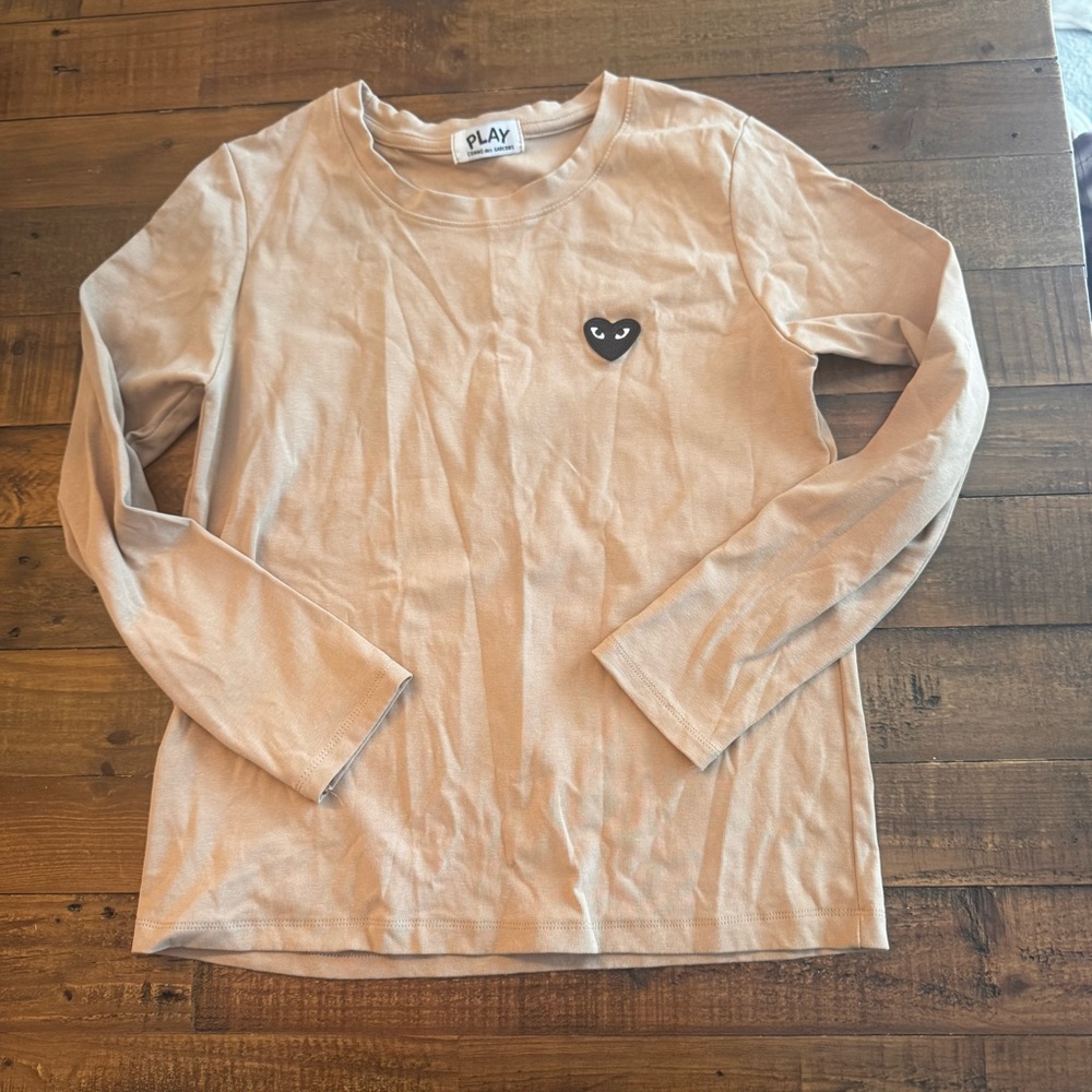 Comme des Garcons PLAY Long Sleeve Tee in Light Peach with Black Heart Logo